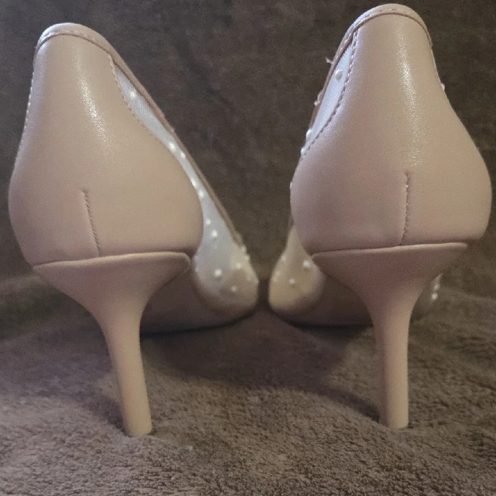 On•34th Women's Tan Heels with Pearl Accents - Picture 4 of 8